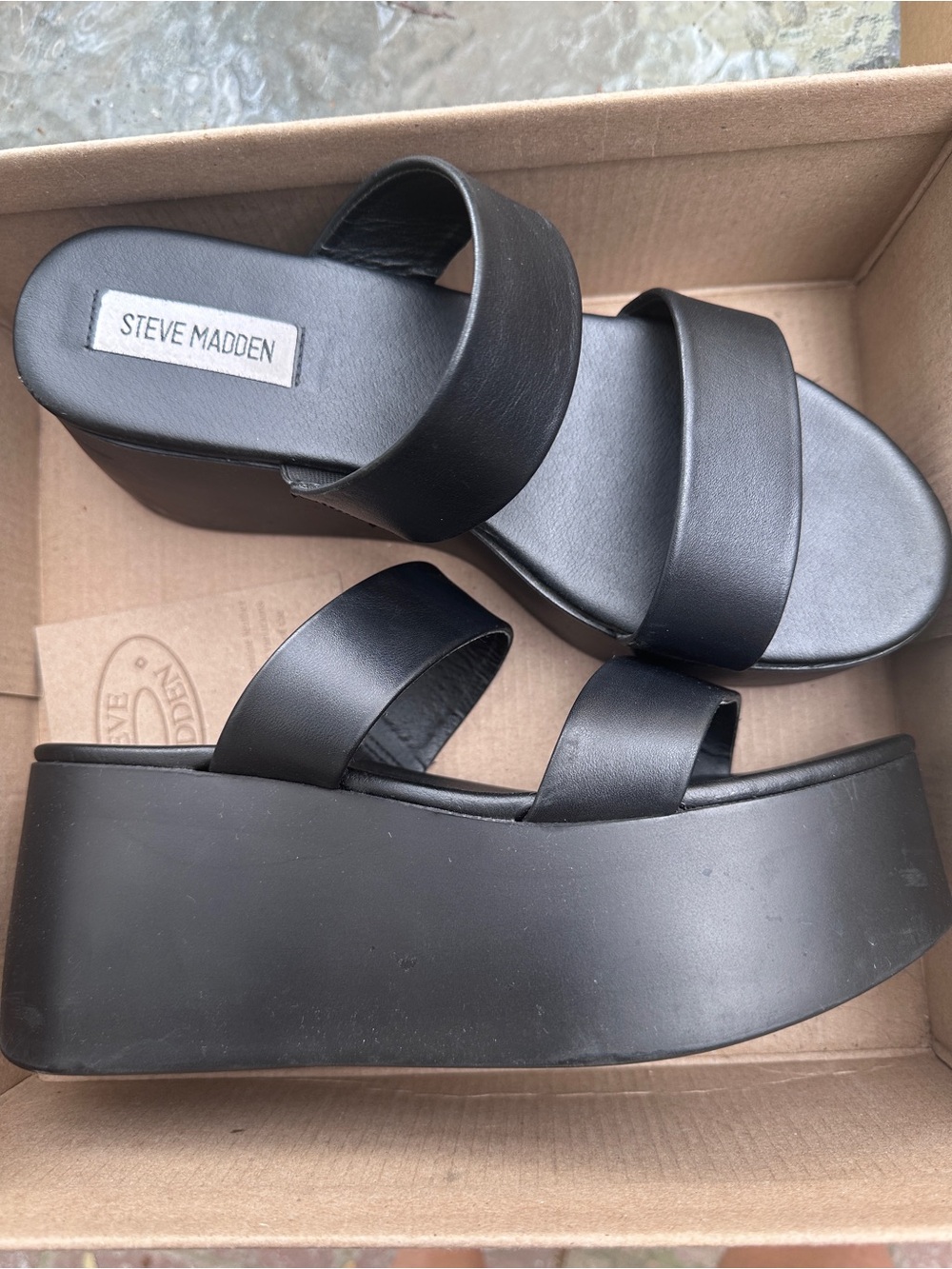 Steve Madden Black Double Strap Platform Slides